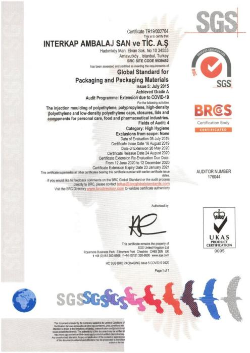 BRC grade A certification